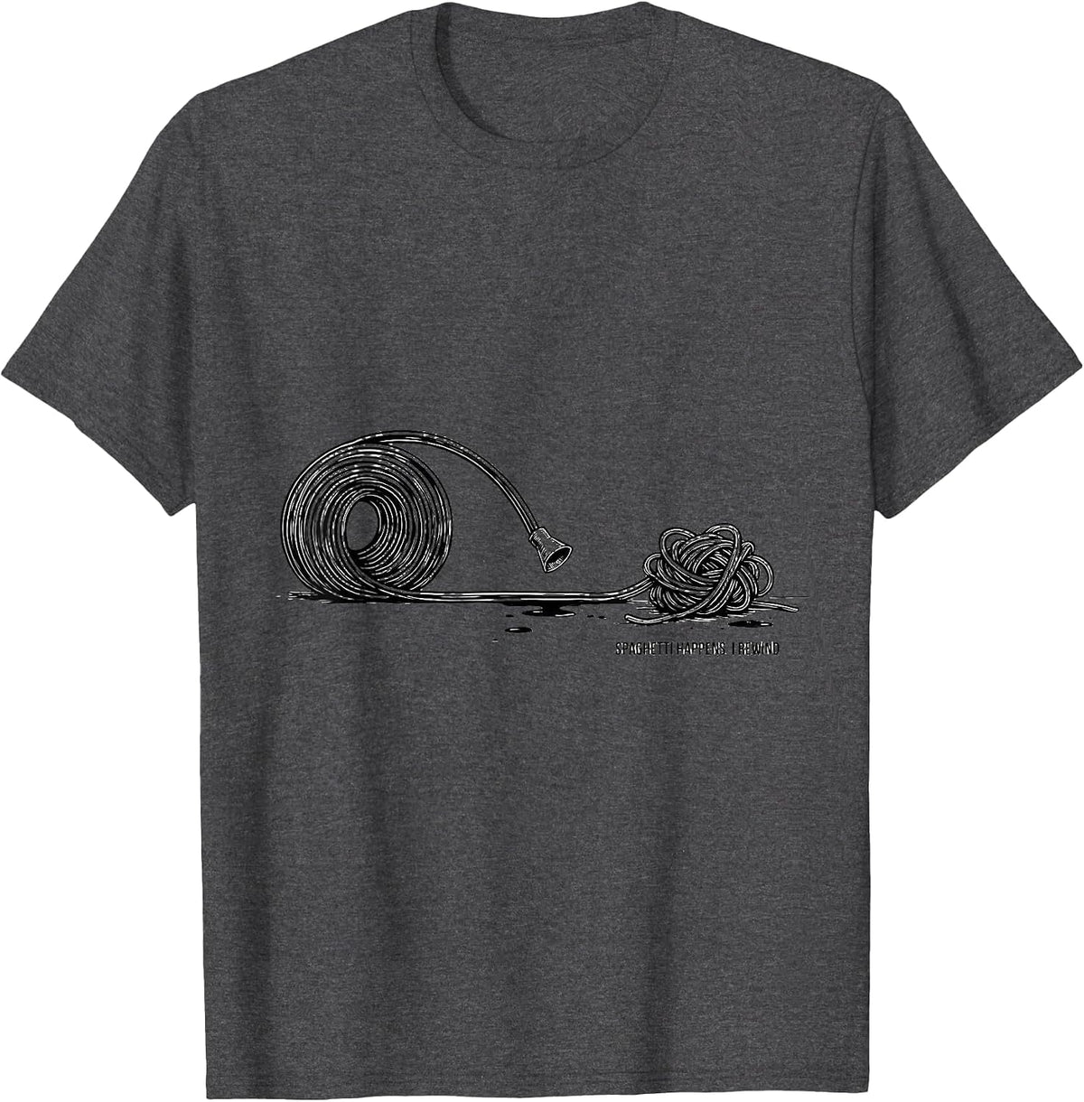 Men's Spaghetti Happens I Rewind Funny 3D Printing Geek Humor T-Shirt - Dark Heather Grey