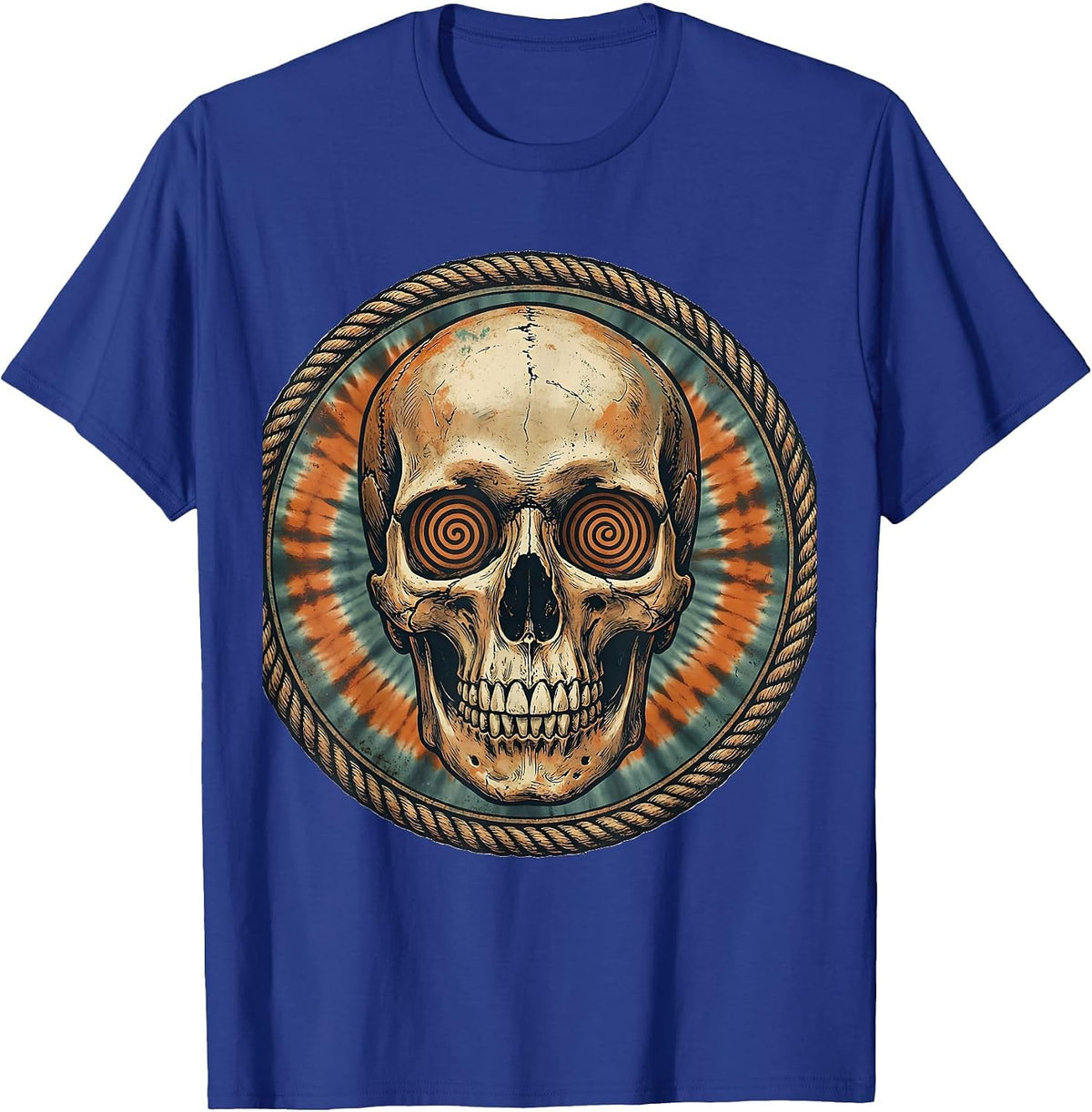 Skull Tie Dye Swirl Eye Sockets Graphic T-Shirt - Royal Blue