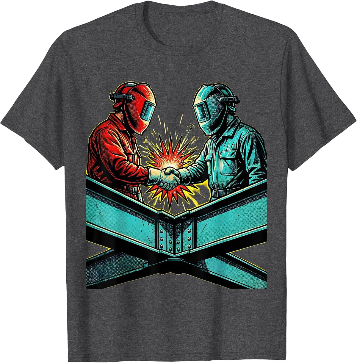 Welder Handshake Steel Structure Graphic T-Shirt - Dark Heather Grey