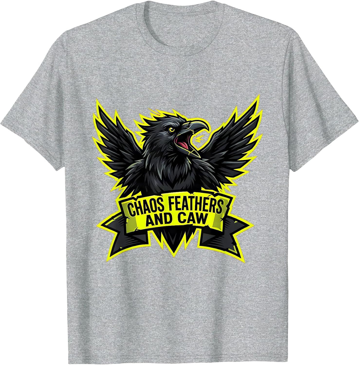 Men's Chaos Feathers and Caw Crow Design T-Shirt - Heather Grey