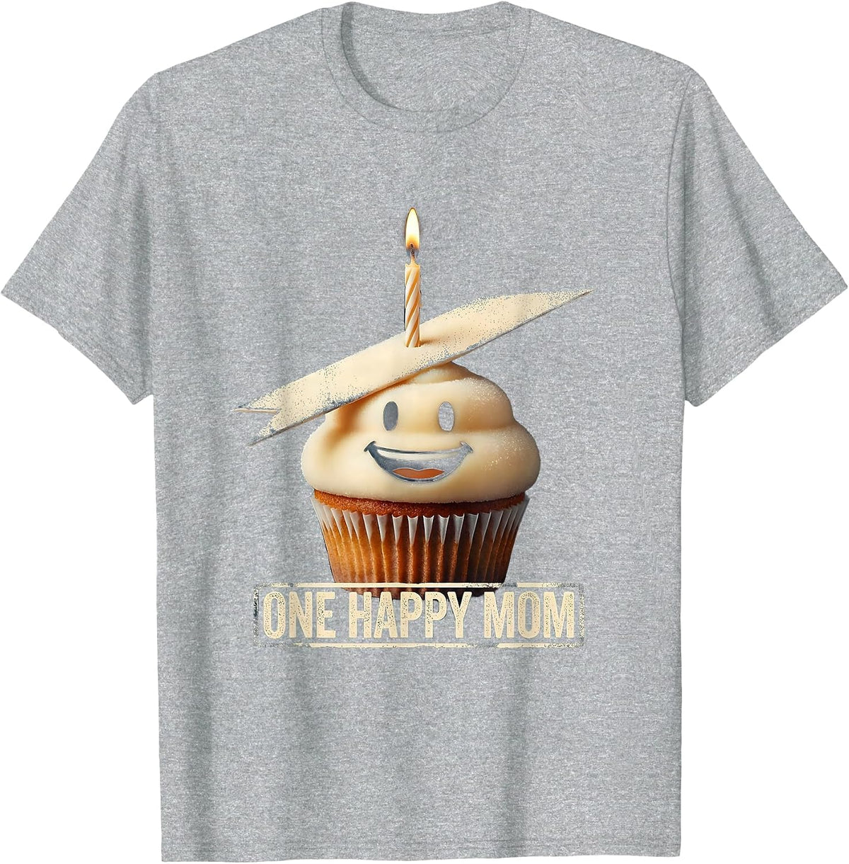 Men's One Happy Mom Rubber Stamp 1st Birthday Family Matching T-Shirt - Heather Grey