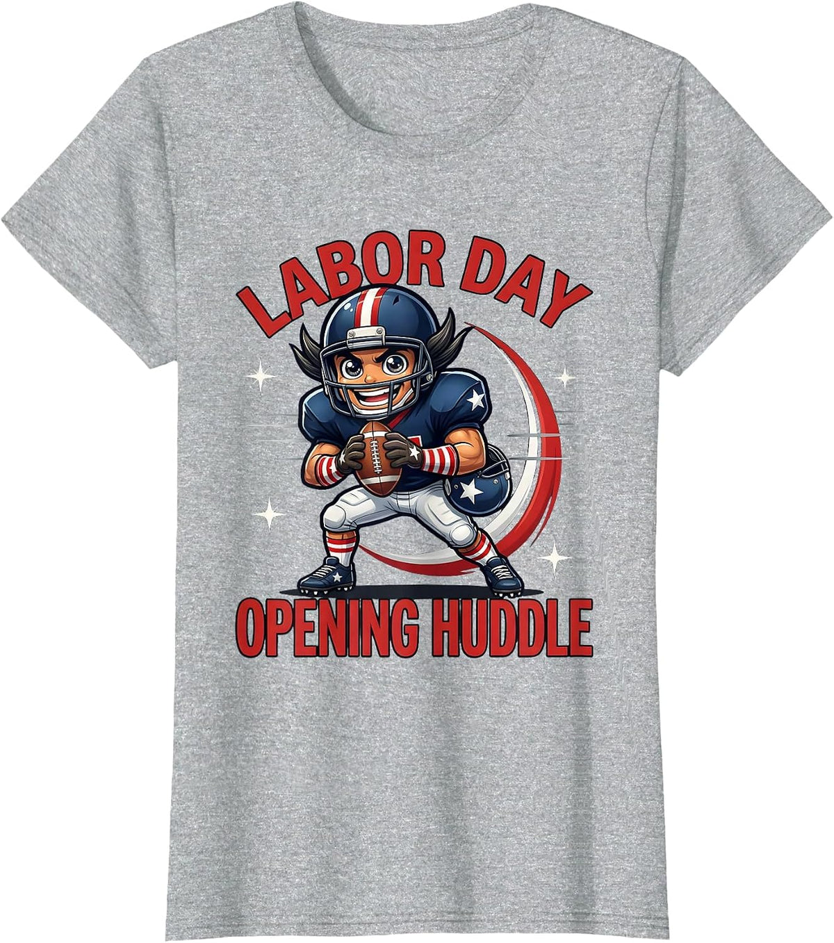 LABOR DAY OPENING HUDDLE Funny Football Player Holiday T-Shirt - Heather Grey