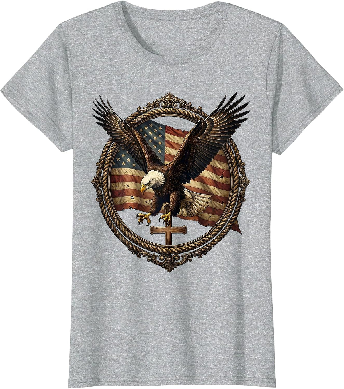 Bald Eagle Mid-Dive Talons Extended Illustration T-Shirt - Heather Grey