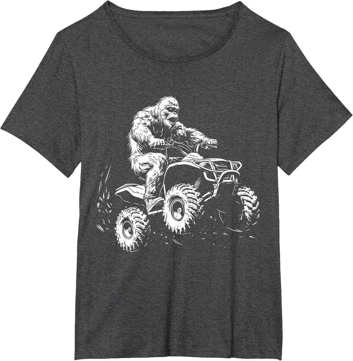 ATV 4 Wheeler Quad Bigfoot Sasquatch Funny T-Shirt - Dark Heather Grey