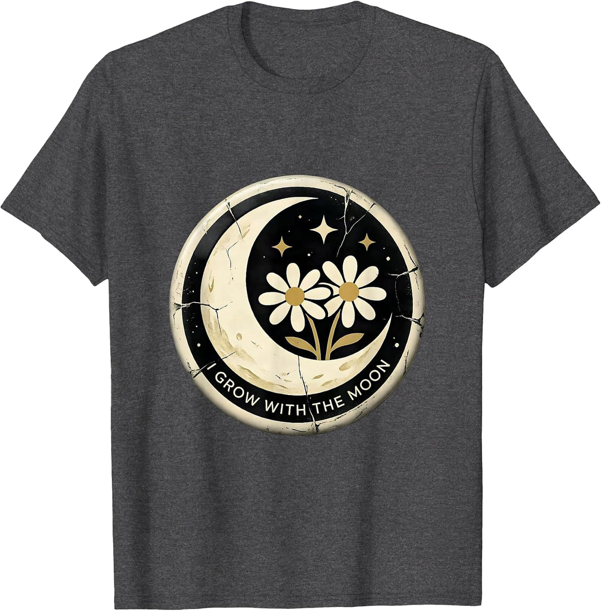 Men's I Grow With The Moon Boho Celestial Moon Phase Botanical T-Shirt - Dark Heather Grey