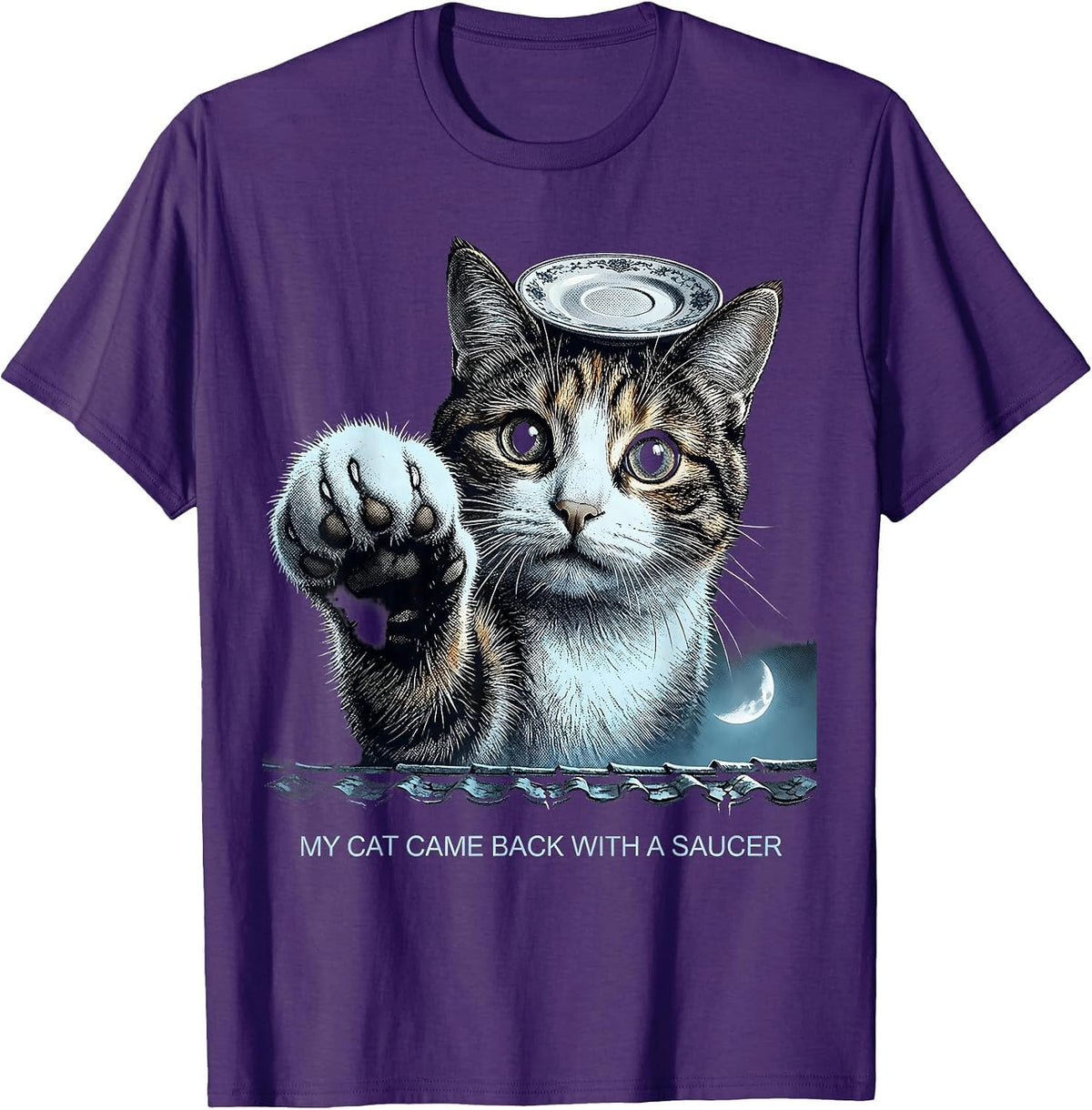 Men's My Cat Came Back With A Saucer Funny Cat UFO Meme Gift T-Shirt - Purple