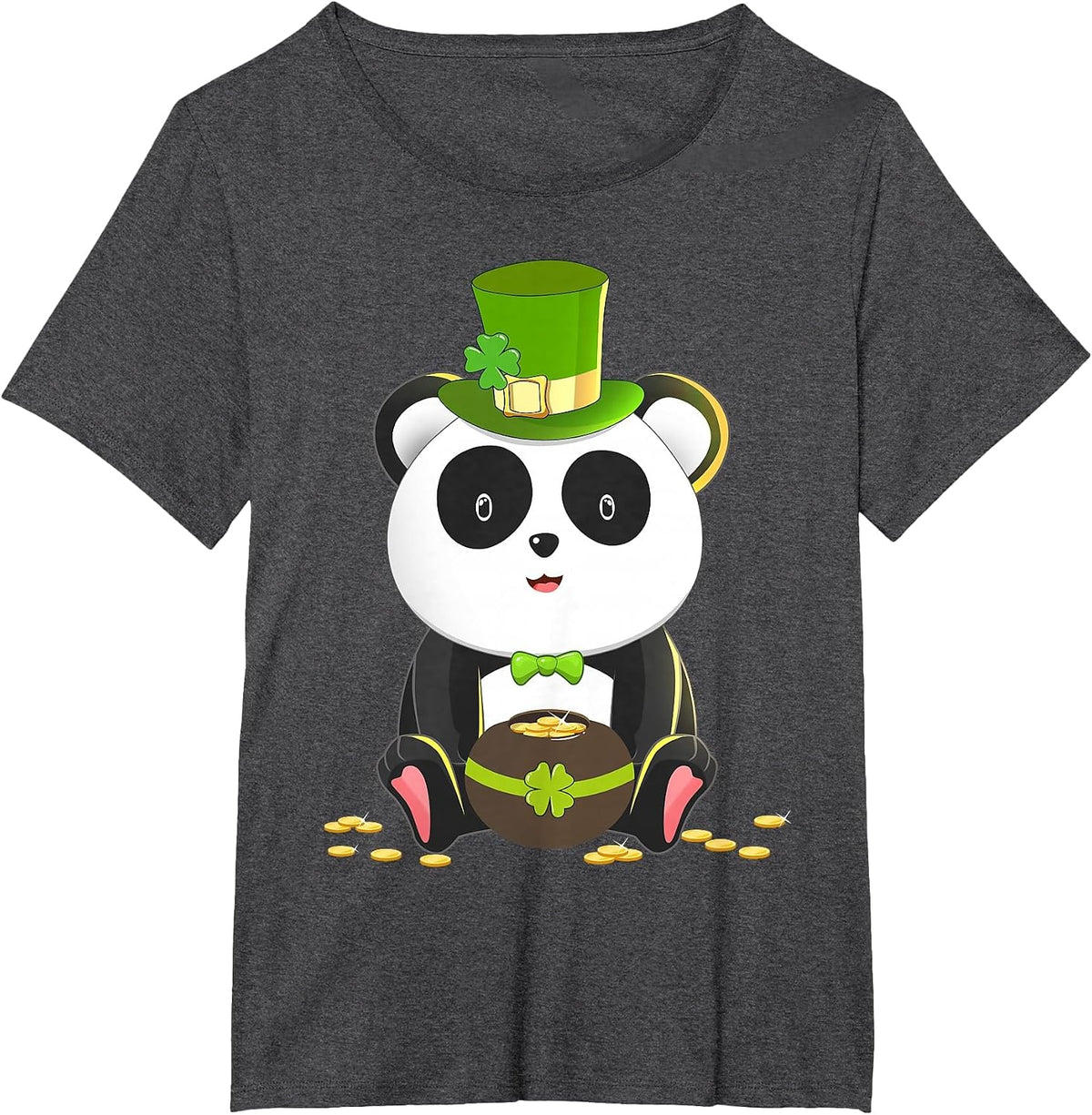 St Patricks Day Lucky Panda Bear Leprechaun Shamrock Irish T-Shirt - Dark Heather Grey