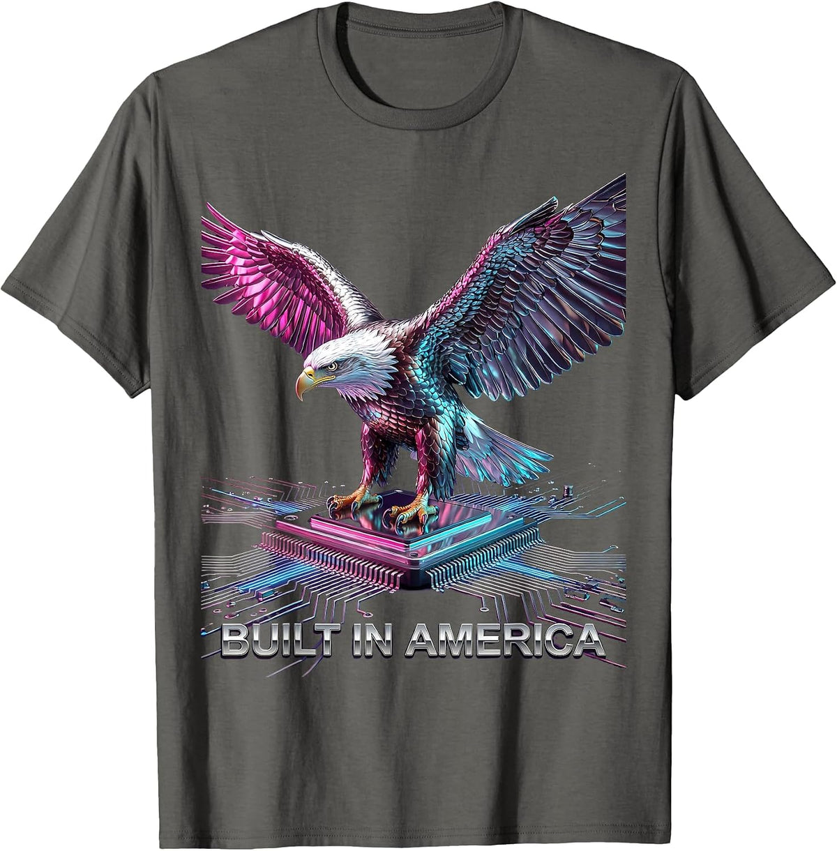 Men's Built in America Patriotic Pride Design T-Shirt - Asphalt Grey