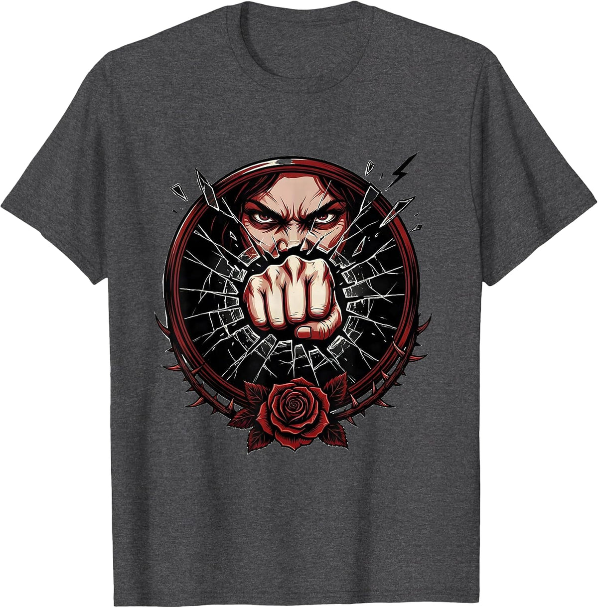 Grunge Mirror Smash Illustration T-Shirt - Dark Heather Grey