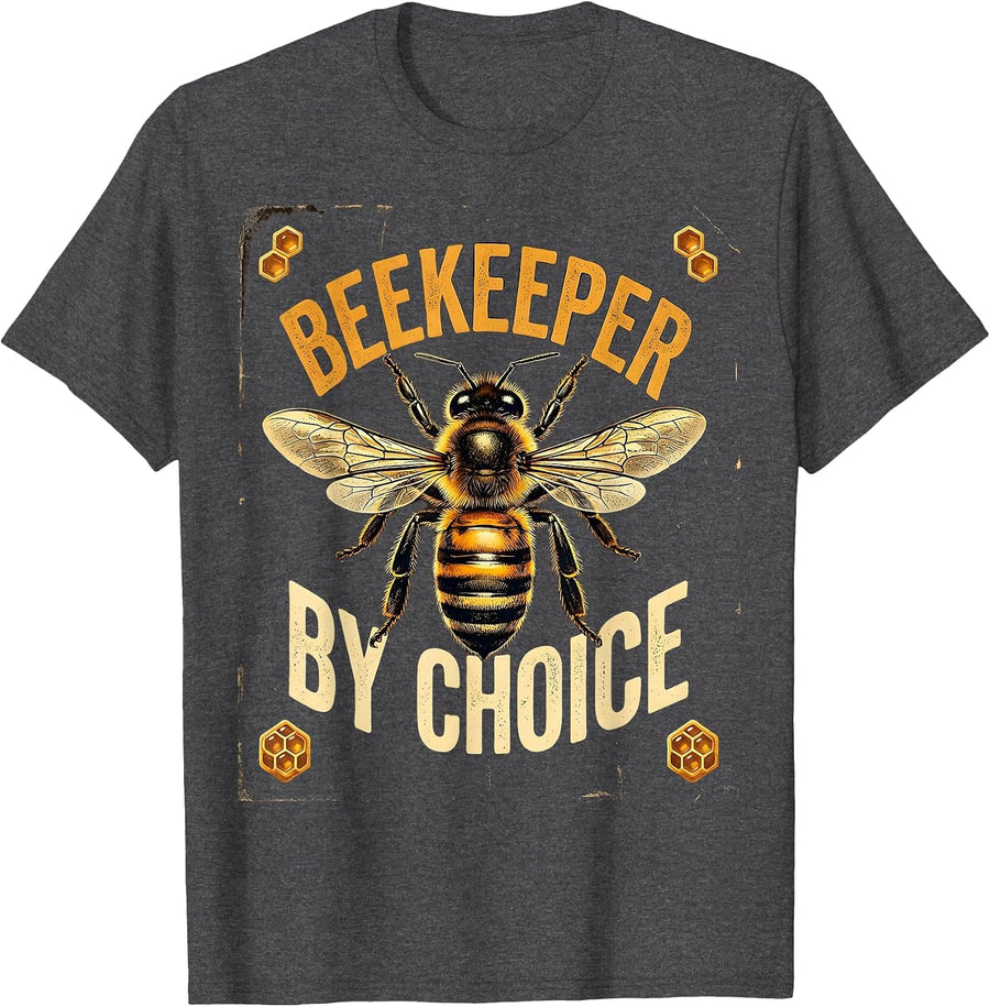 Men's Beekeeper By Choice Honeybee Graphic Design T-Shirt - Dark Heather Grey