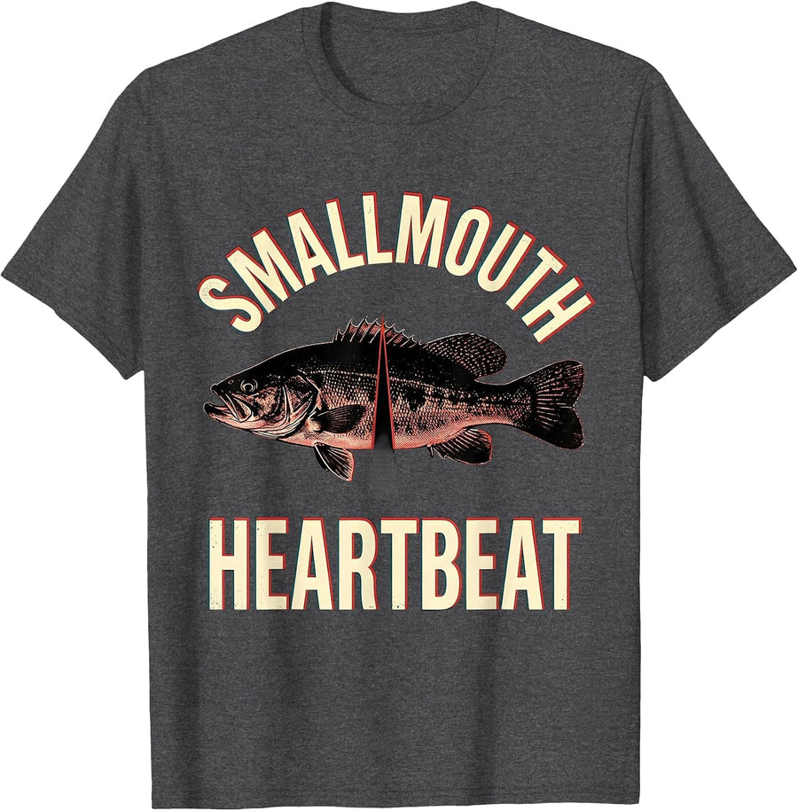 Men's Smallmouth Heartbeat Bass Angler Fishing Lover Gift T-Shirt - Dark Heather Grey