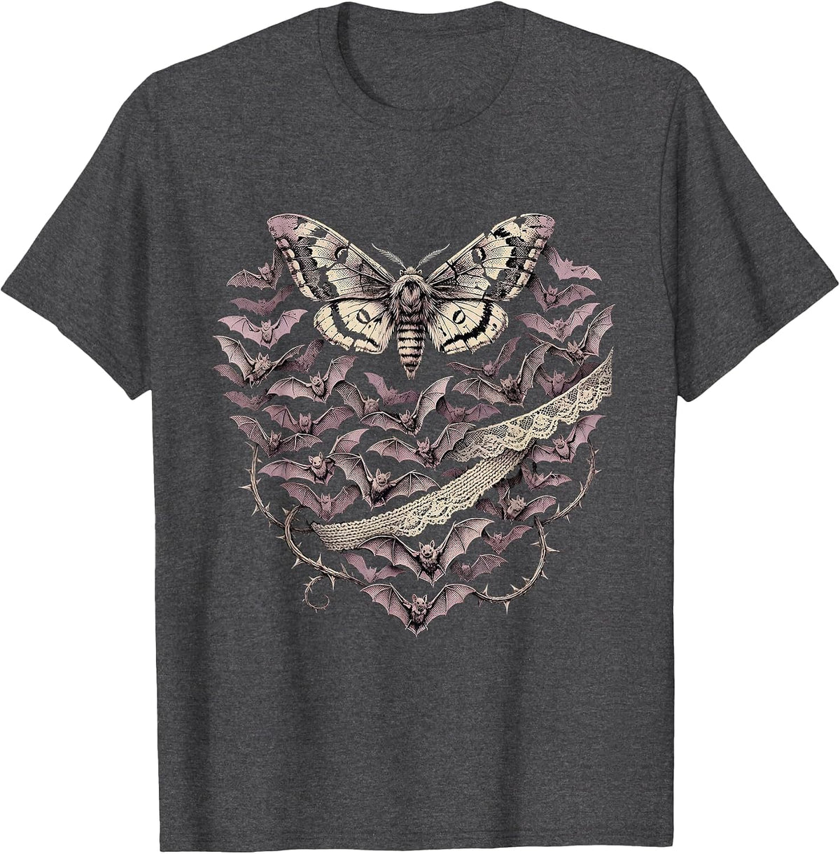 Gothic Bat Swarm Heart Dark Romance Design T-Shirt - Dark Heather Grey