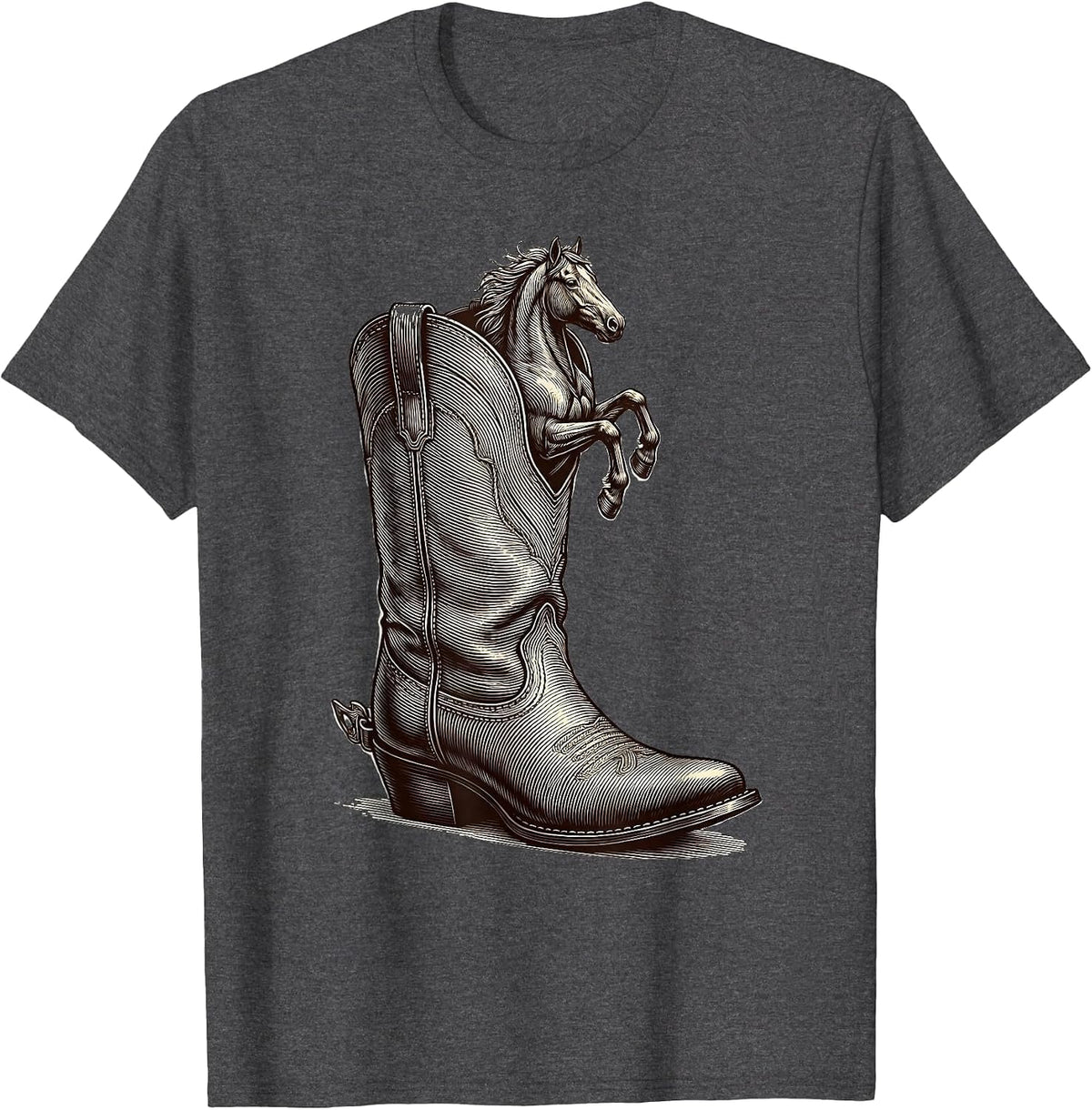 Men's Cowboy Boot Tiny Horse Illustration T-Shirt - Dark Heather Grey