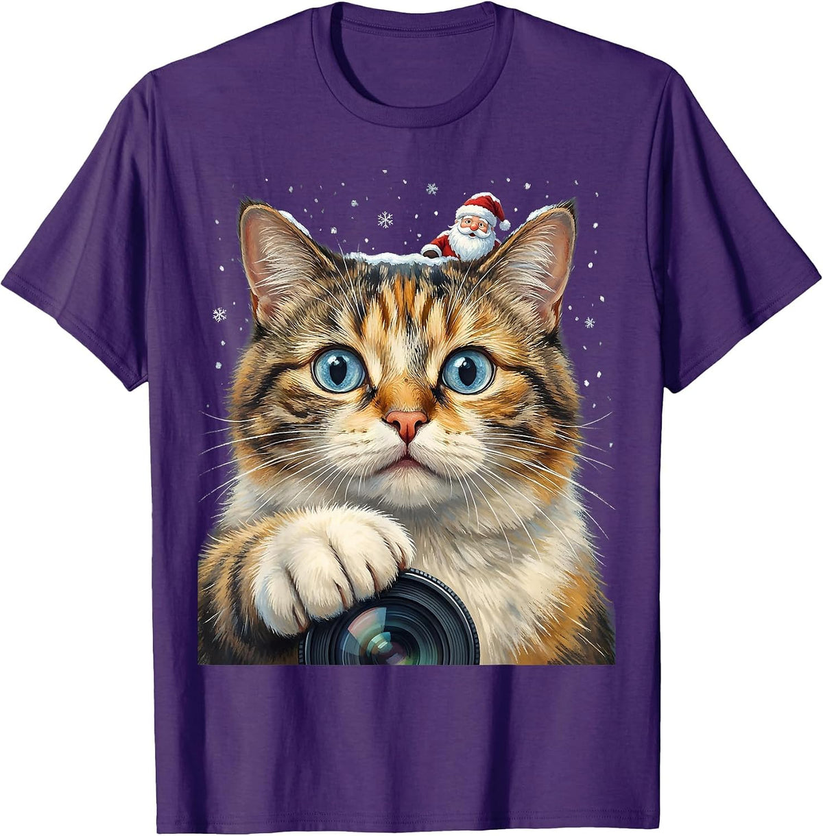 Men's Cat Selfie With Santa Storybook Funny Christmas Humor T-Shirt - Purple