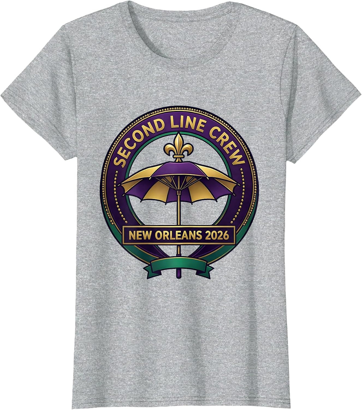 Second Line Crew New Orleans 2026 Mardi Gras Carnival Party T-Shirt - Heather Grey
