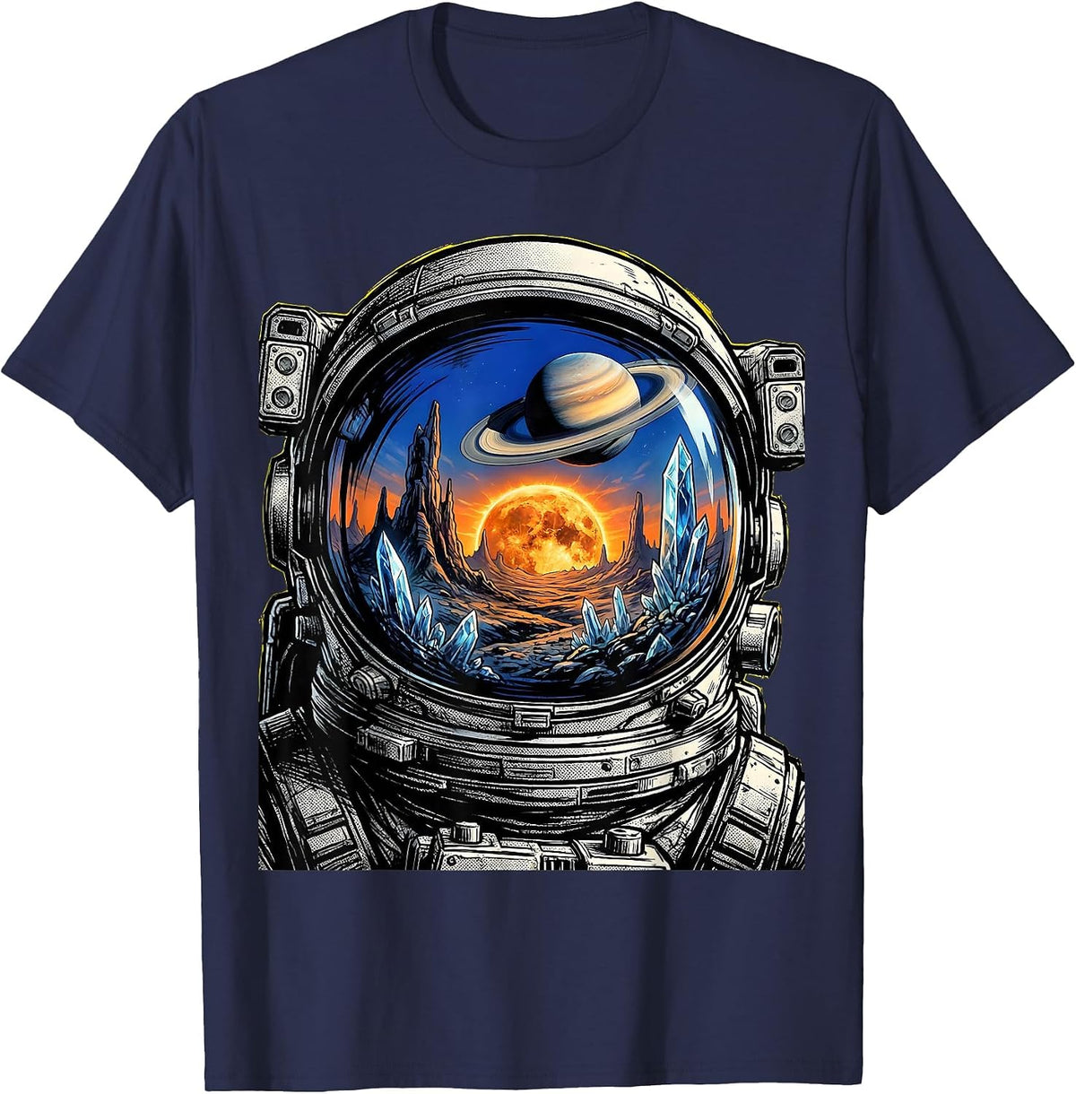 Men's Astronaut Helmet Alien Landscape Reflection T-Shirt - Navy Blue