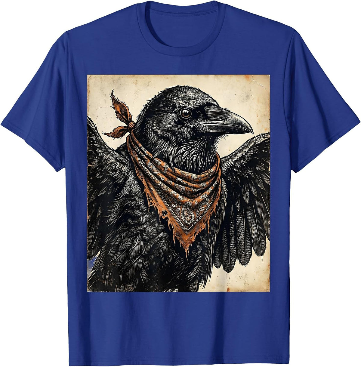 Men's Crow With Bandana Mask Outlaw Bird Illustration T-Shirt - Royal Blue