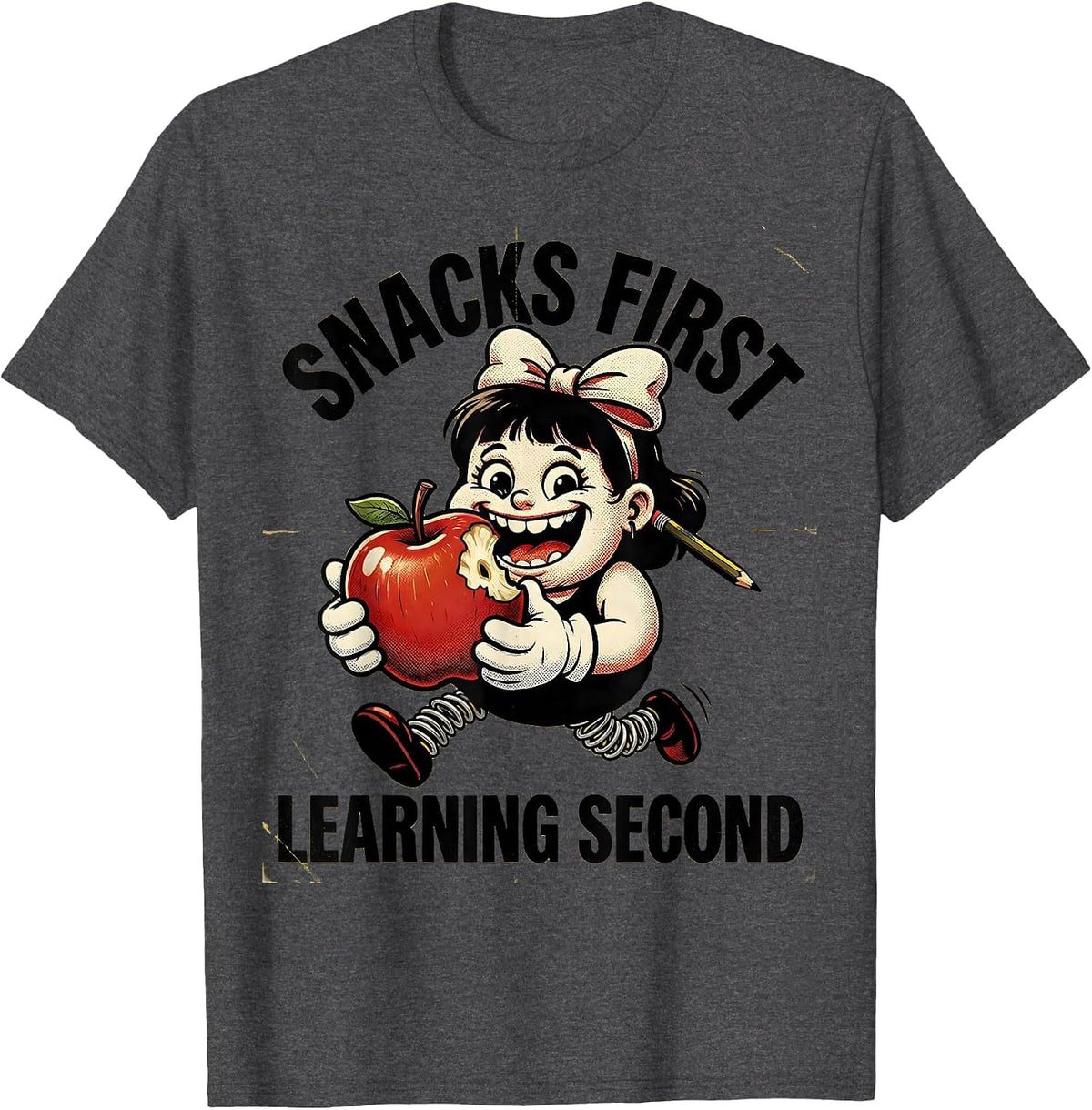 Snacks First Learning Second Second Grade Design T-Shirt - Dark Heather Grey