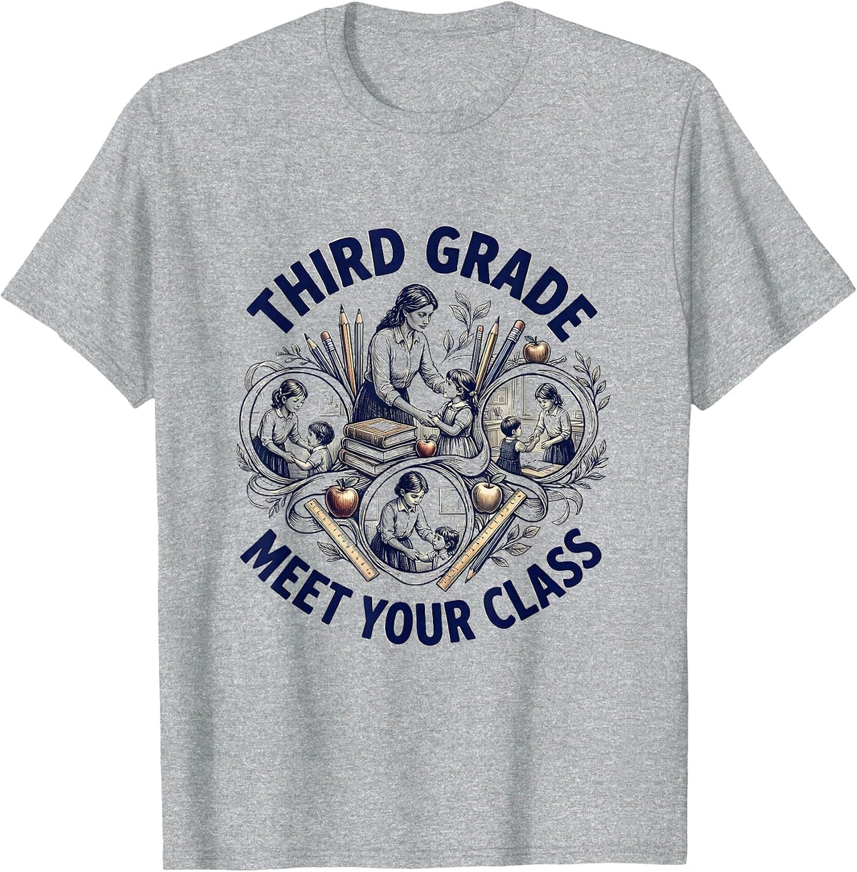 Men's Third Grade Meet Your Class Funny Teacher Team Back To T-Shirt - Heather Grey