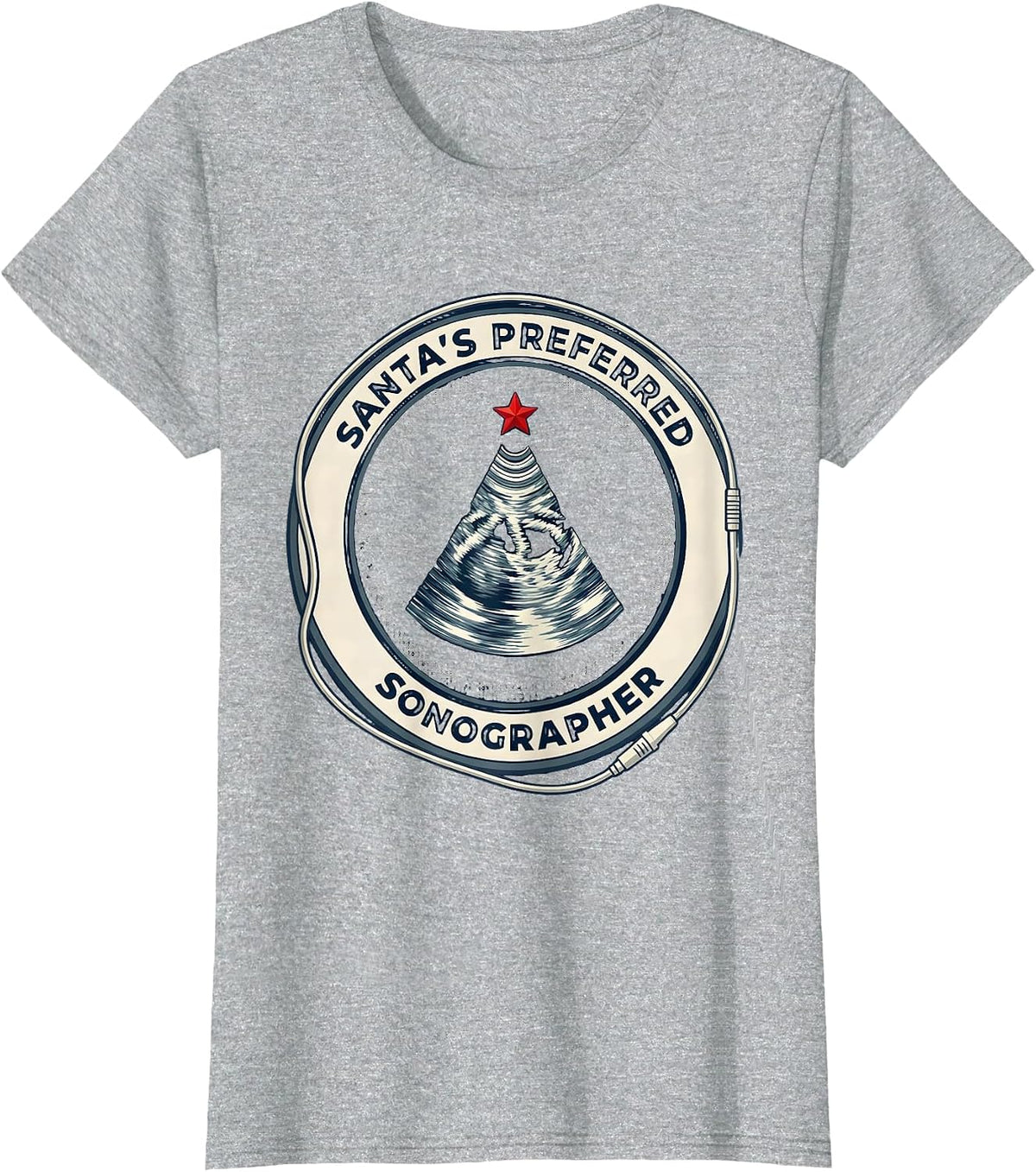 Santa's Preferred Sonographer Funny Radiology Tech Christmas T-Shirt - Heather Grey