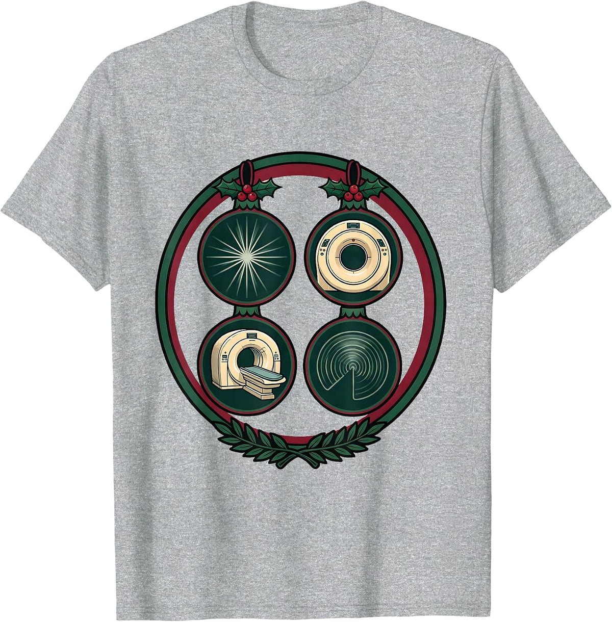 Men's Radiology Tech Christmas Badge Crest Xray Tech Humor T-Shirt - Heather Grey