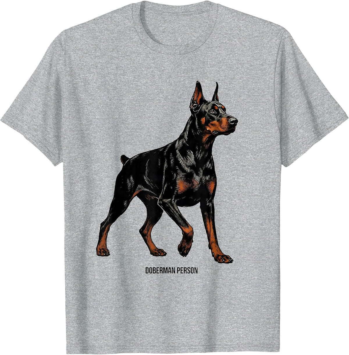 Men's Doberman Person Dobie Mom Dad Dog Lover Linocut T-Shirt - Heather Grey