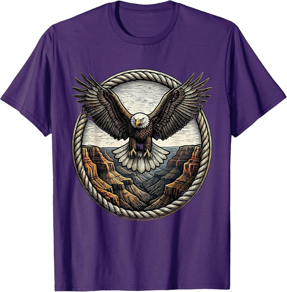 Men's Bald Eagle Soaring Over Canyon Cliffs T-Shirt - Purple
