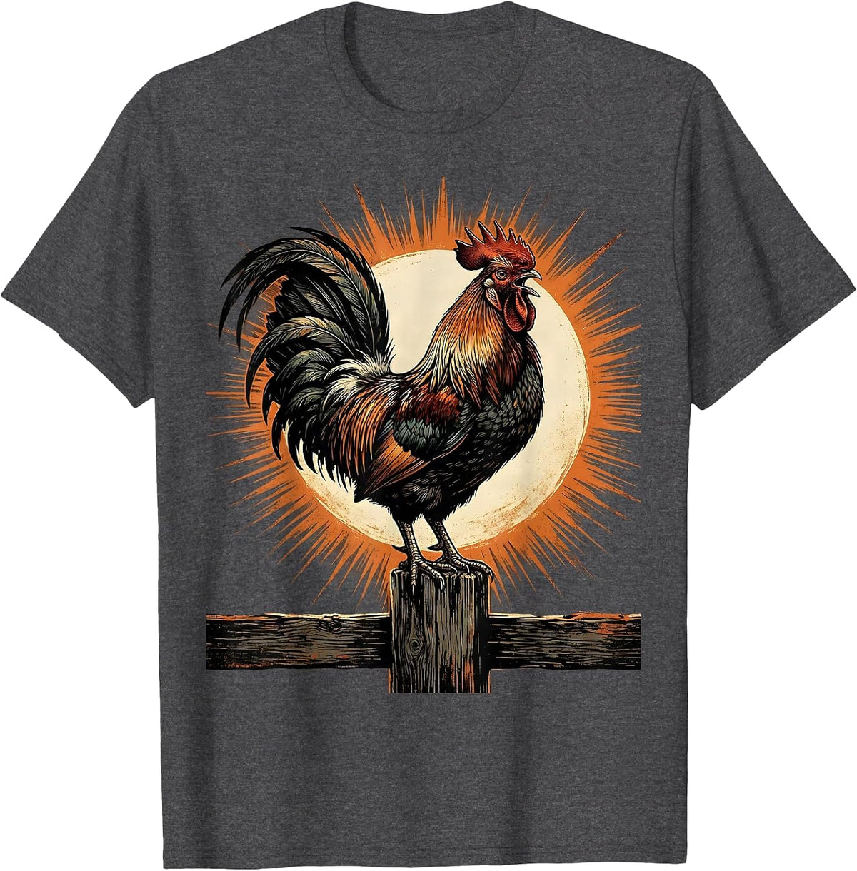 Rooster Crowing at Sunrise Graphic Design T-Shirt - Dark Heather Grey