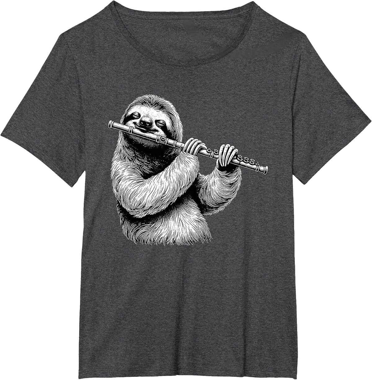 Sloth Playing Flute Flutist Player Instrument Musician T-Shirt - Dark Heather Grey