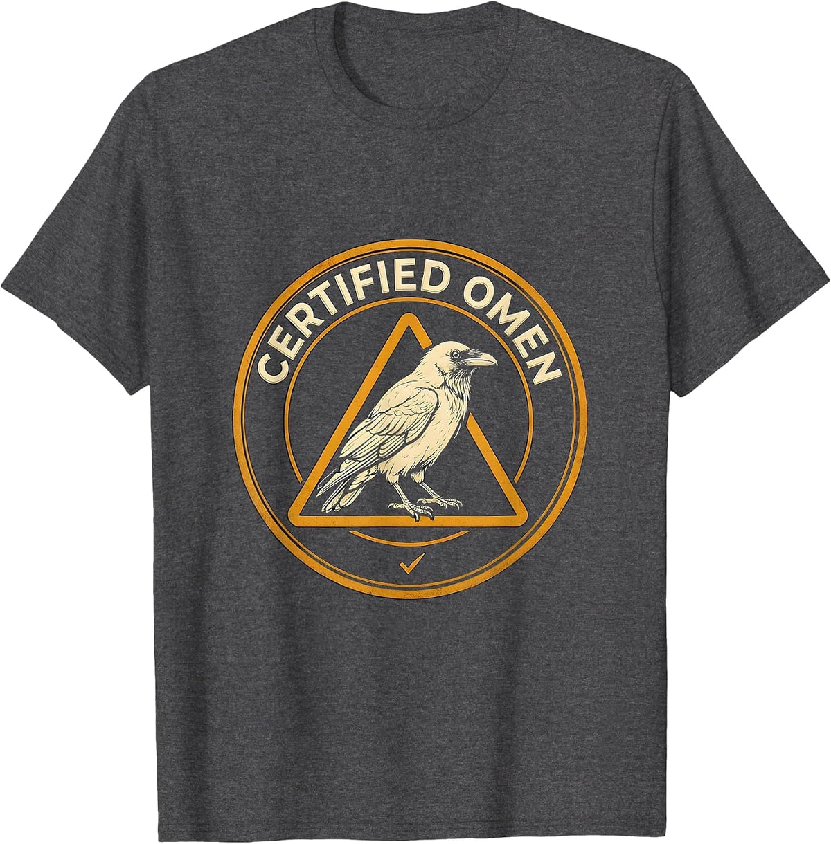 Men's Certified Omen Crow Silhouette Gothic Halloween Dark Humor T-Shirt - Dark Heather Grey