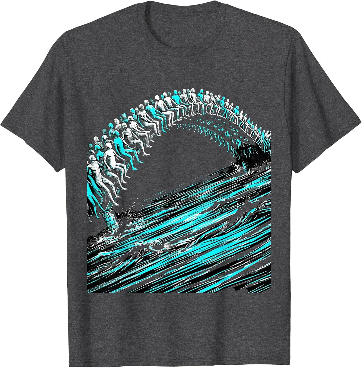 Human Bridge Over Flood Unity Graphic Design T-Shirt - Dark Heather Grey