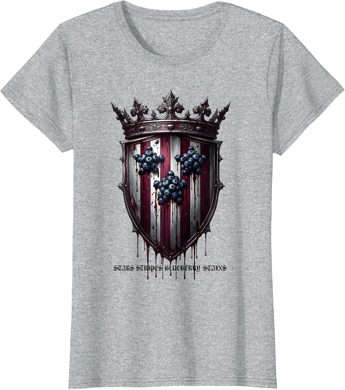 Stars Stripes Blueberry Stains Patriotic Design T-Shirt - Heather Grey