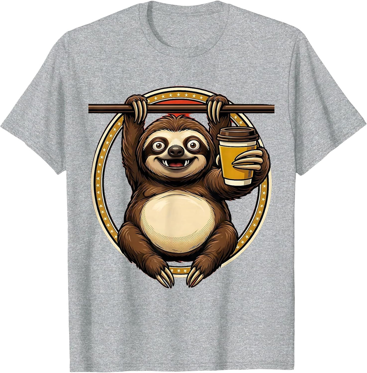 Men's Funny Sloth Hanging With Coffee Graphic T-Shirt - Heather Grey