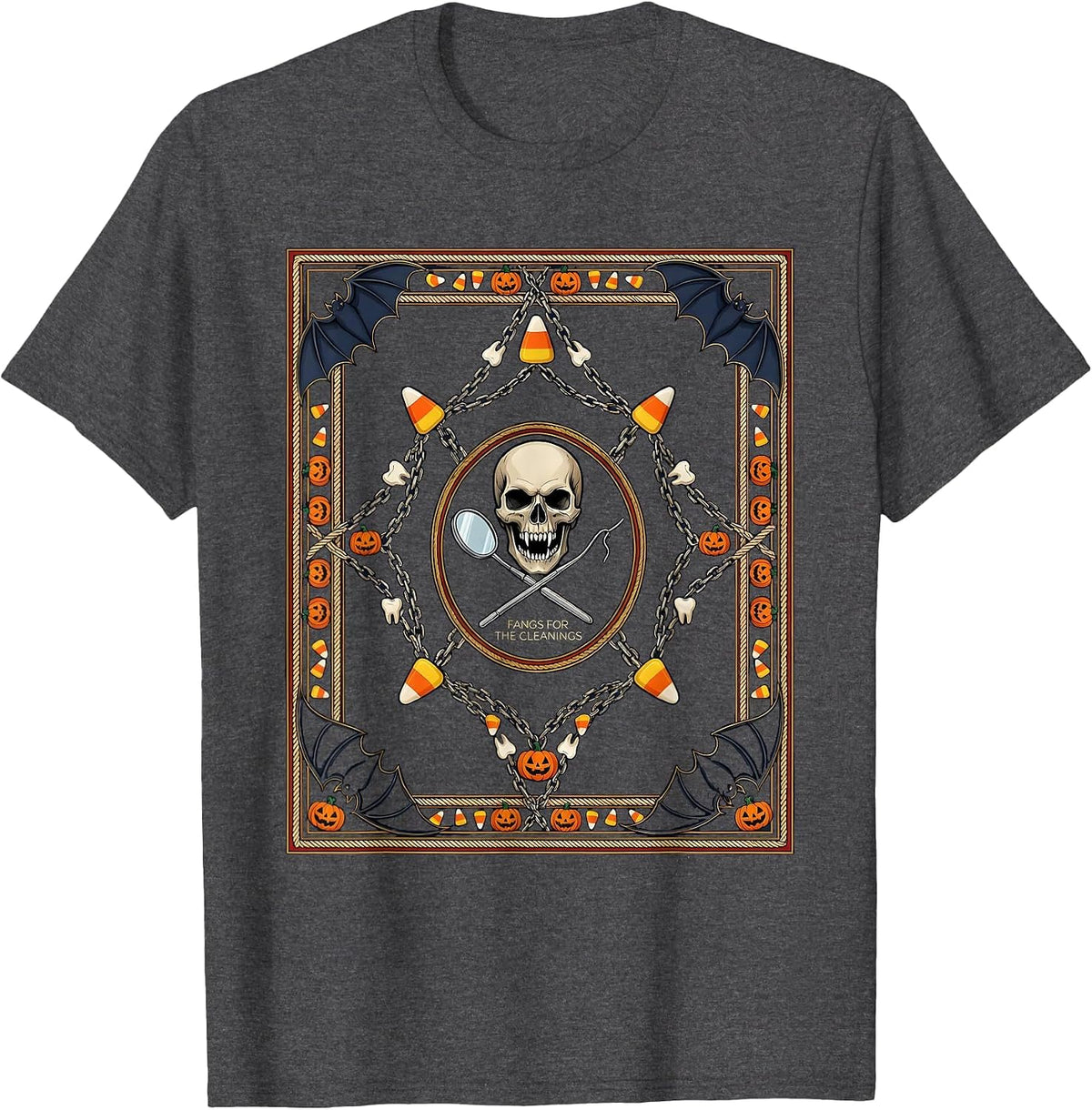Men's Boo Crew Dentist Fangs For The Cleanings T-Shirt - Dark Heather Grey