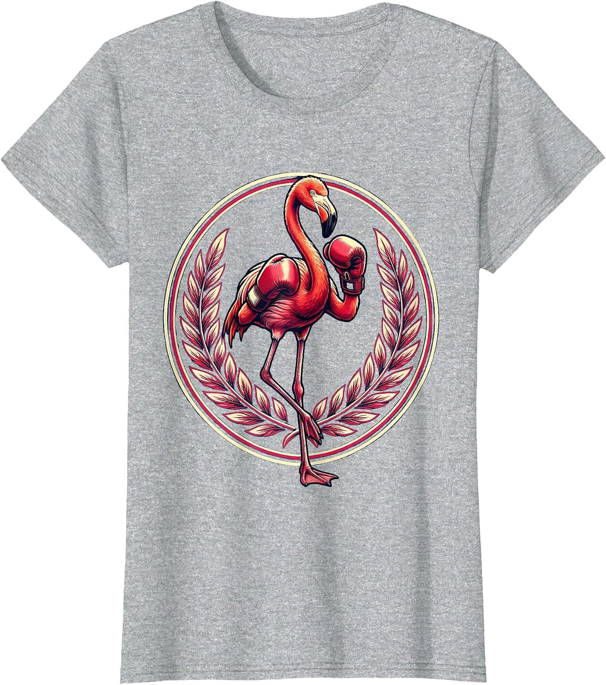 Women's Flamingo Boxing Gloves Novelty Graphic T-Shirt - Heather Grey