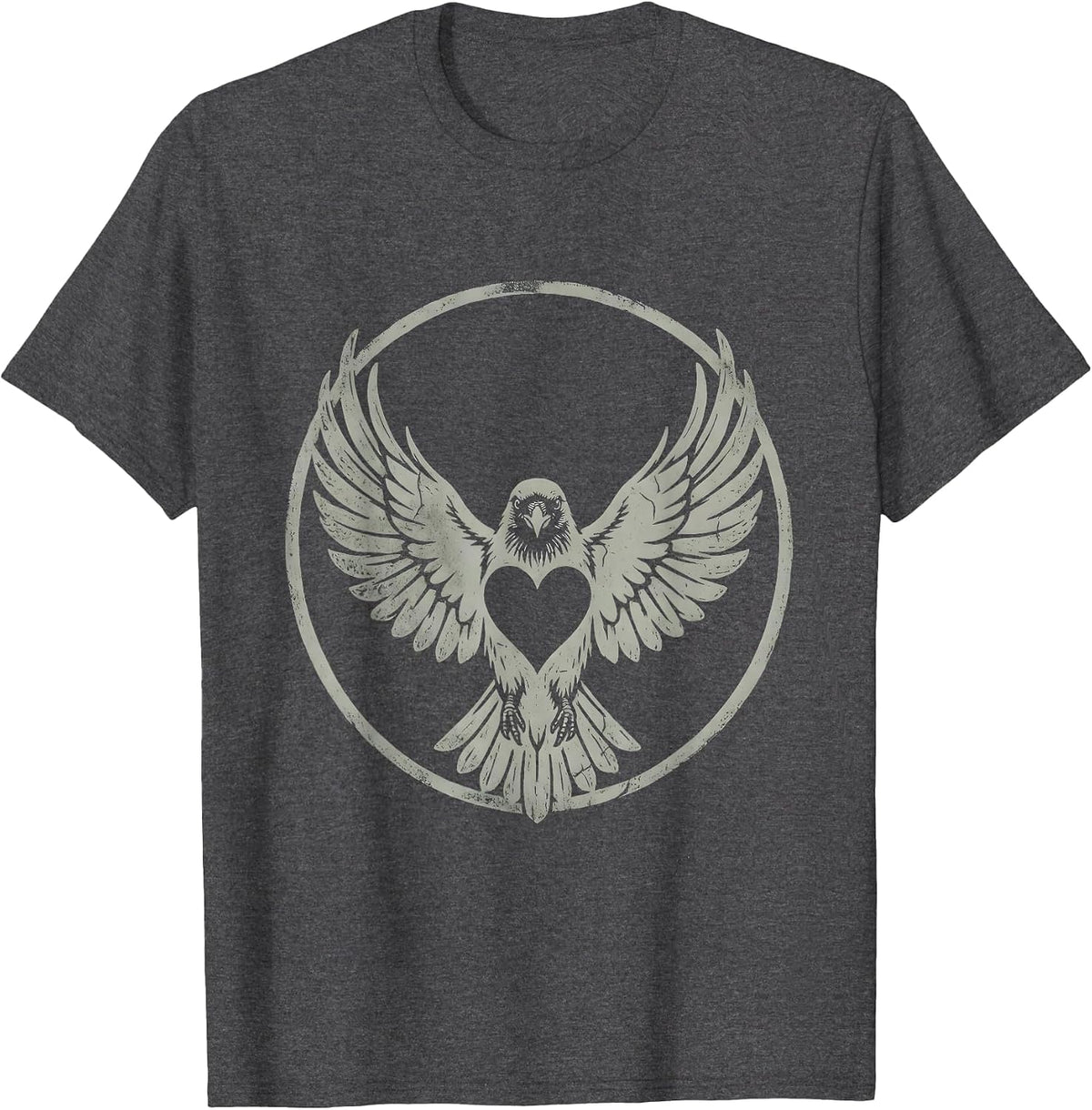Crow Heart Wings Spread Love Bird Art T-Shirt - Dark Heather Grey