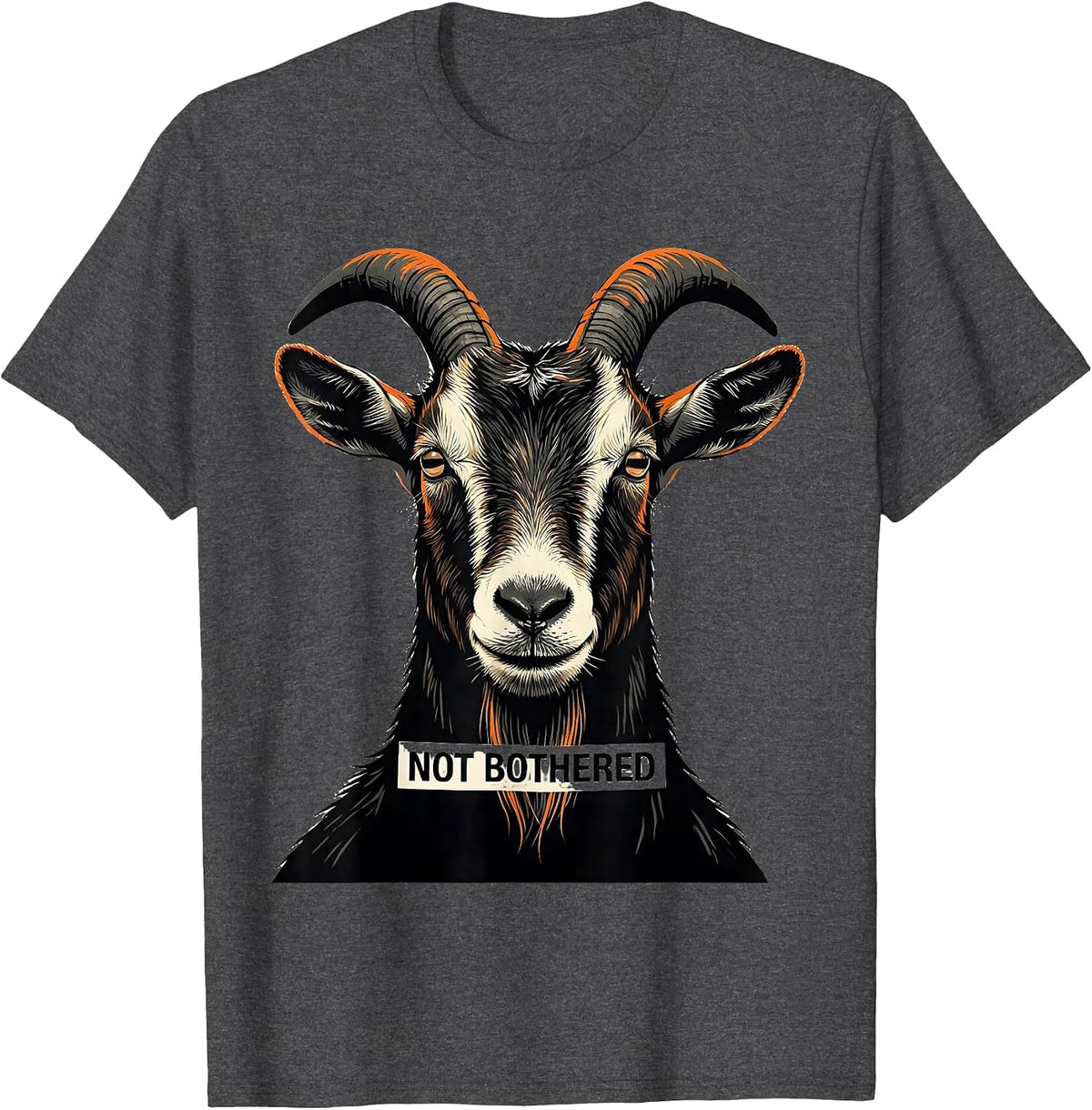 Not Bothered Funny Goat Humor Stencil Graphic Novelty T-Shirt - Dark Heather Grey