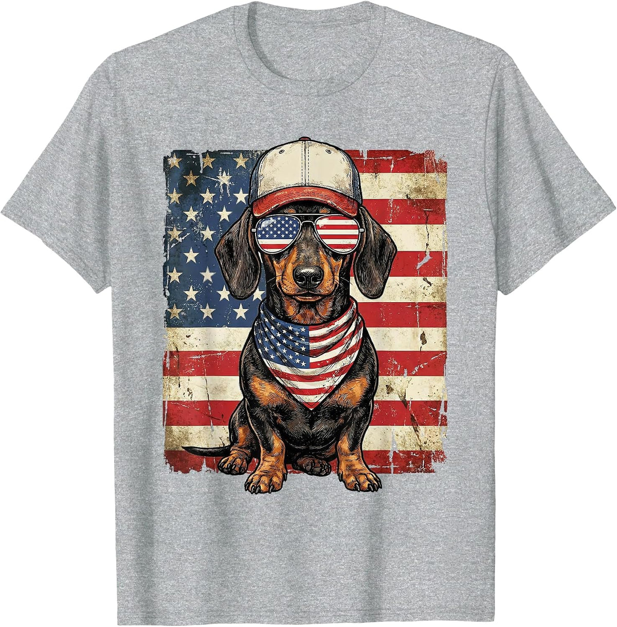Dachshund USA Flag Wiener Dog Patriotic Dog Lover Men Women T-Shirt - Heather Grey