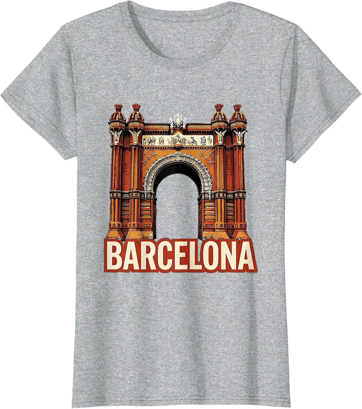 Women's Barcelona Linocut Spanish Heritage Souvenir National Pride T-Shirt - Heather Grey