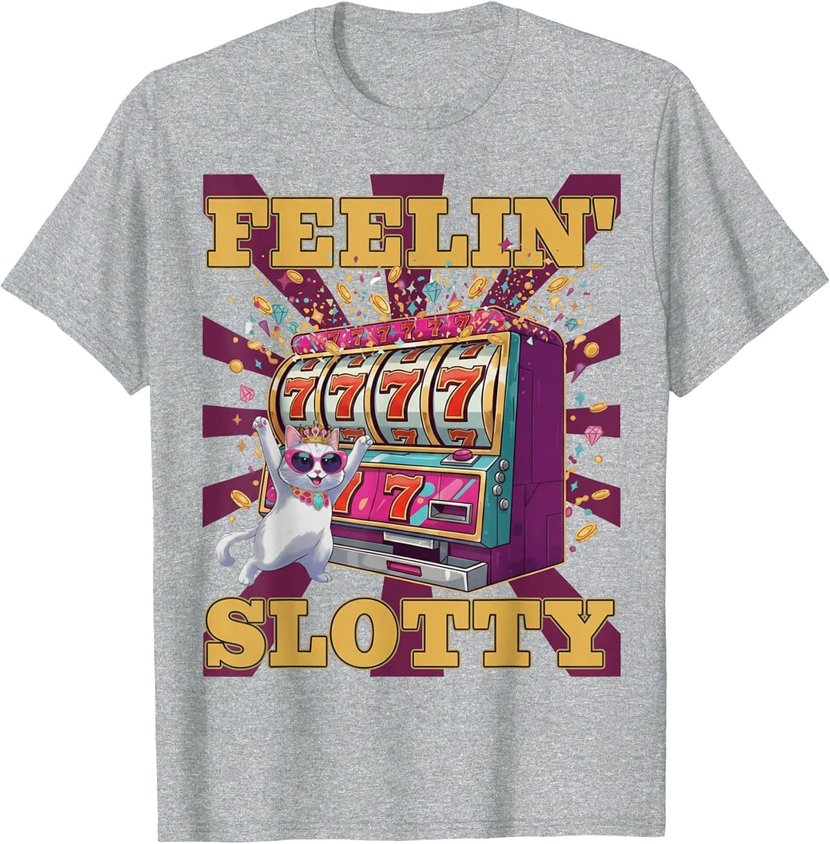 Feeling Slotty – Funny Casino Cat Slot Machine Lucky Jackpot T-Shirt - Heather Grey