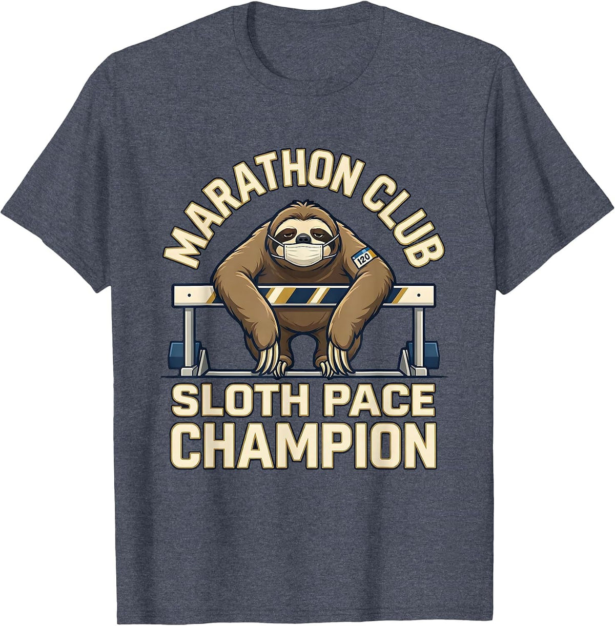 Marathon Club Sloth Pace Champion Funny Sloth Lover Gift T-Shirt - Heather Blue