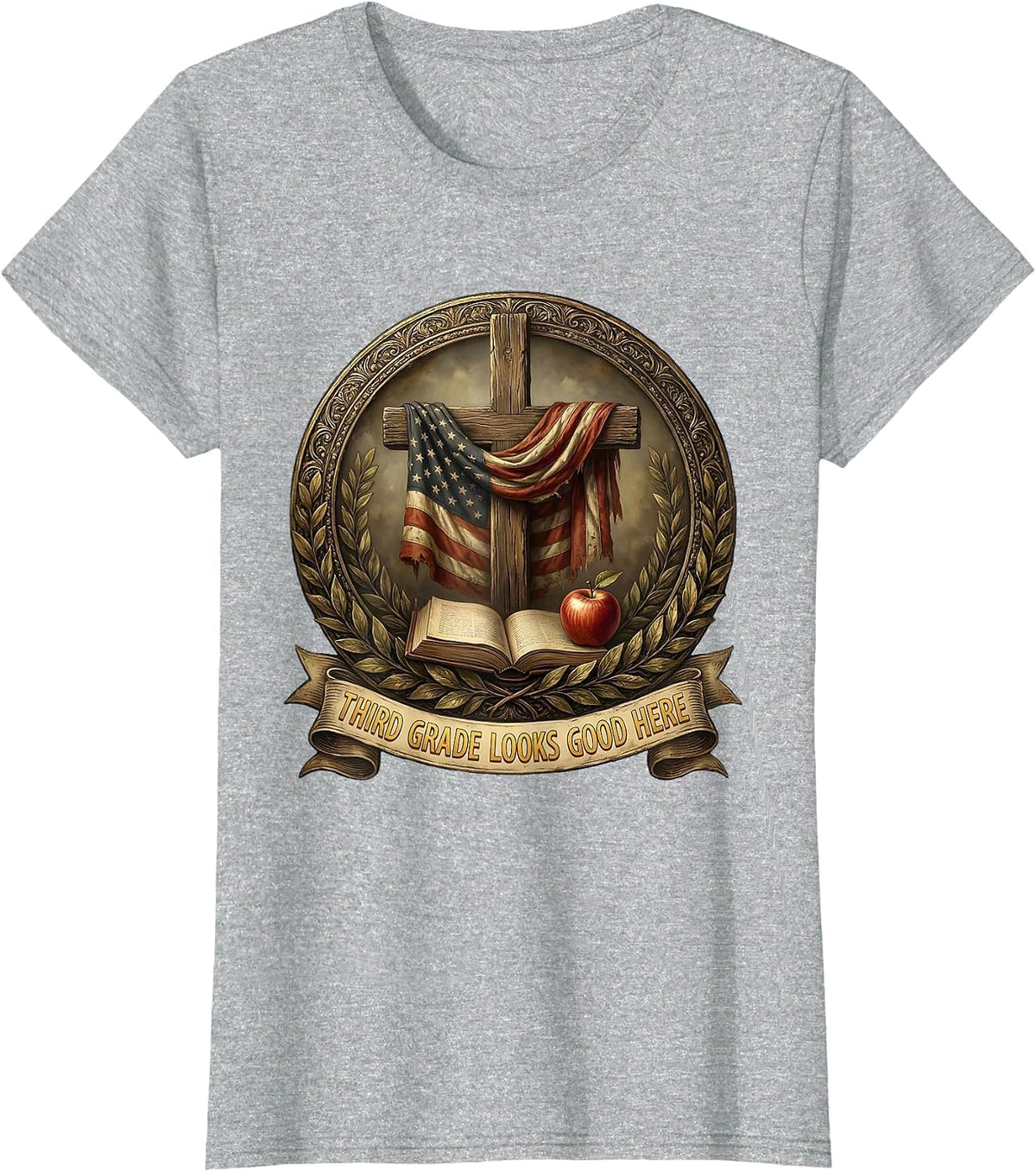 Women's Third Grade Looks Good on Me Teacher Design T-Shirt - Heather Grey
