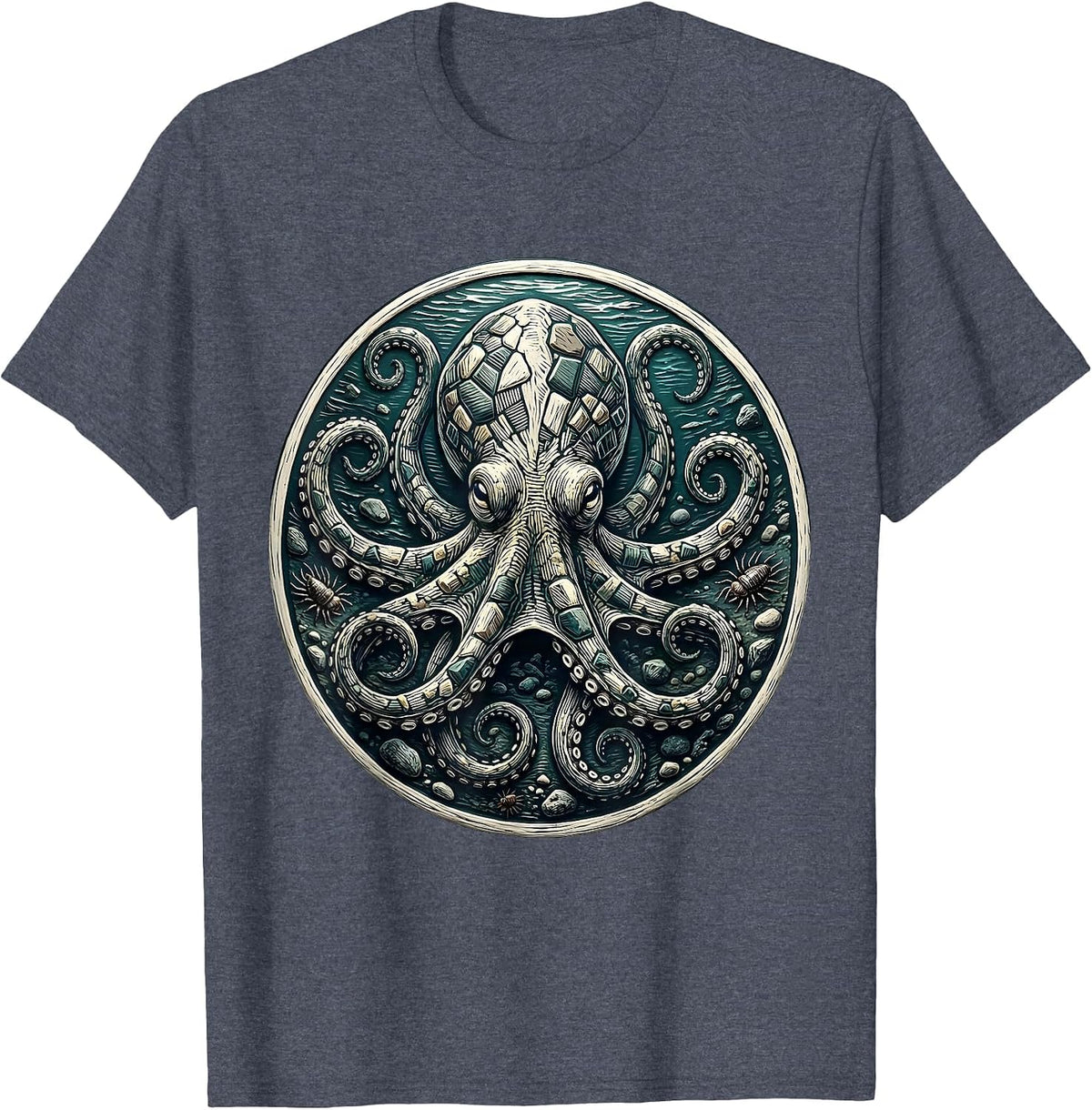 Camo Octopus Color Change Ocean Floor Design T-Shirt - Heather Blue