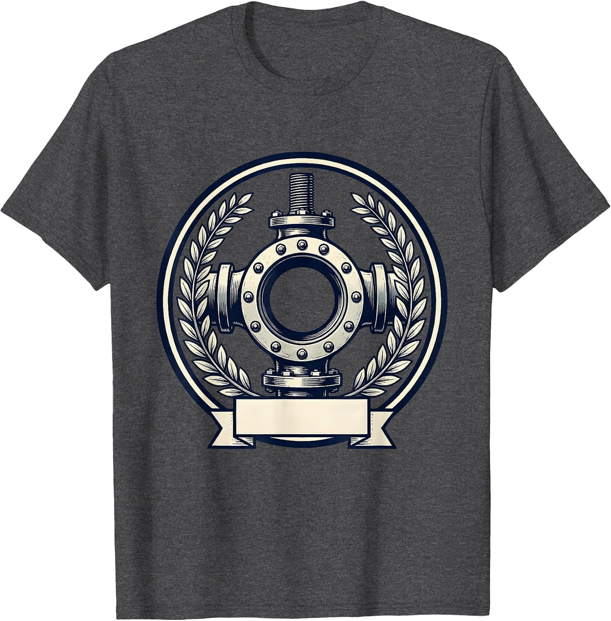Men's Sealed Pipe Flange Emblem Funny Plumber Pipefitter Humor T-Shirt - Dark Heather Grey