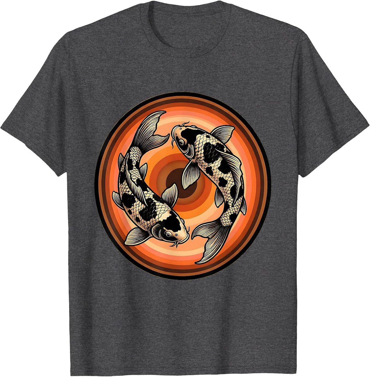 Cow Print Koi Fish Swimming Upward Graphic T-Shirt - Dark Heather Grey
