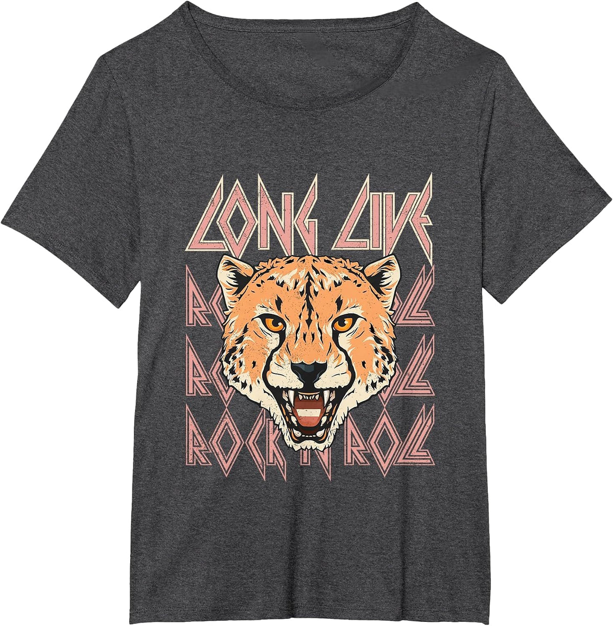Summer Women's Fashion Long Live Rock and Roll Graphic T-Shirt - Dark Heather Grey