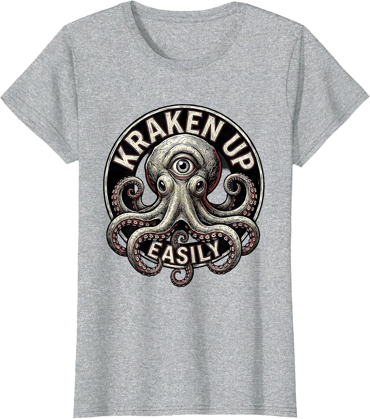 Kraken Up Easily Playful Woodcut Engraving Octopus Lover T-Shirt - Heather Grey
