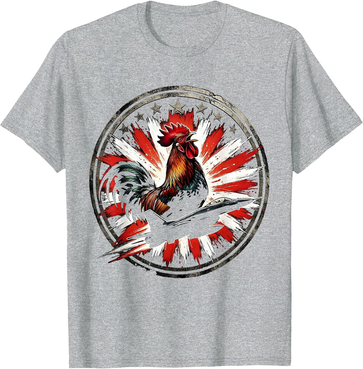 Men's Rooster Crowing at Fiery Sunrise Graphic Tee T-Shirt - Heather Grey