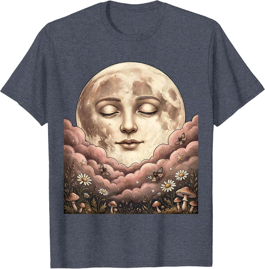 Moon Behind Storm Clouds Graphic Design T-Shirt - Heather Blue