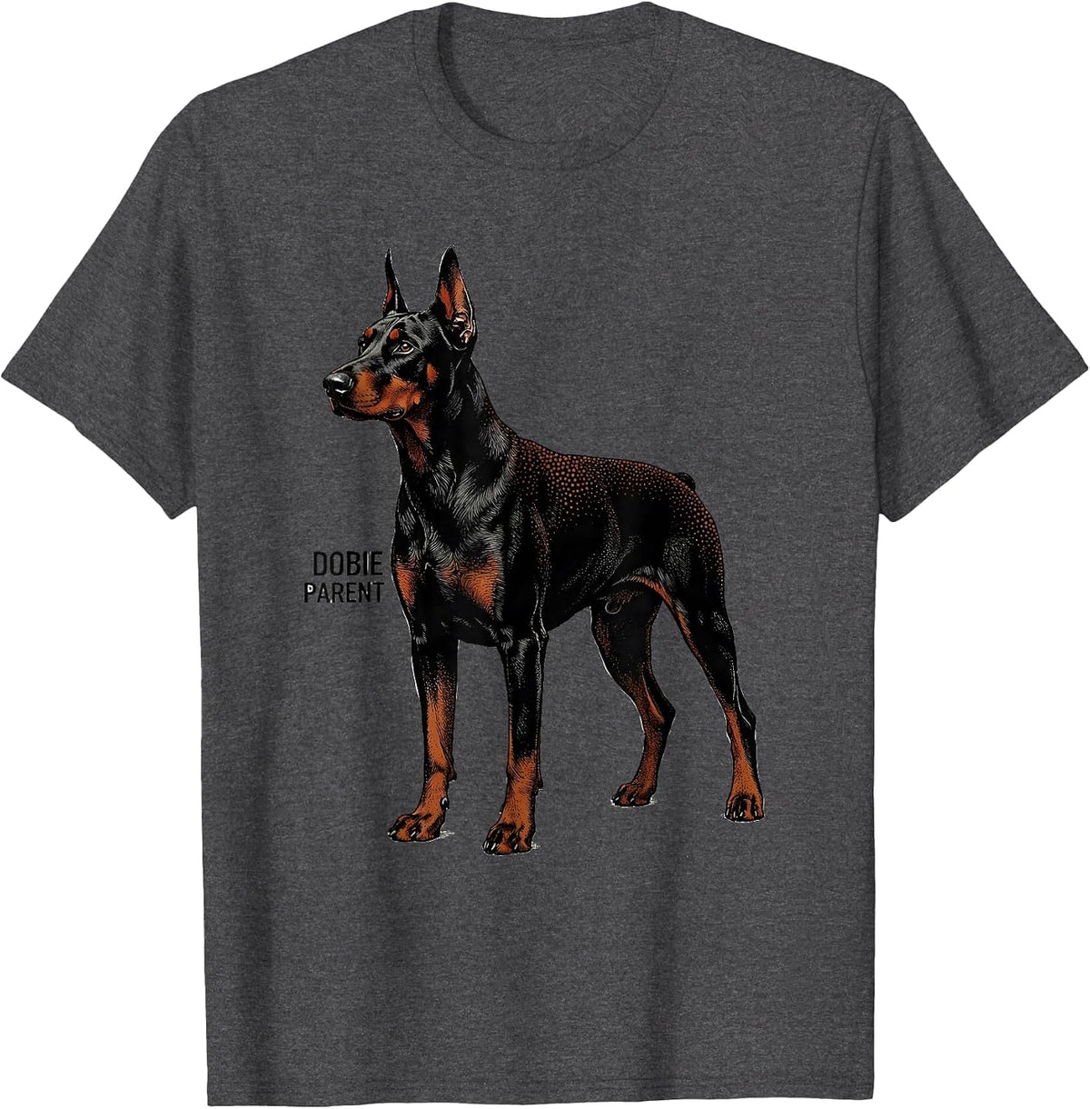 Dobie Parent Blackwork Dotwork Doberman Pinscher Dog Mom Dad T-Shirt - Dark Heather Grey